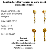 Boucles d'oreille vintages or jaune 750 avec 8 diamants en ligne