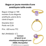 Bague or jaune 750 montée d'une améthyste taille ovale