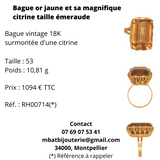 Bague or jaune et sa magnifique citrine taille émeraude