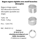 Bague argent réglable avec motif branches découpées