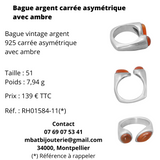 Bague argent carrée asymétrique avec ambre