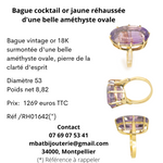 Bague cocktail or jaune 750 réhaussée d'une belle améthyste ovale